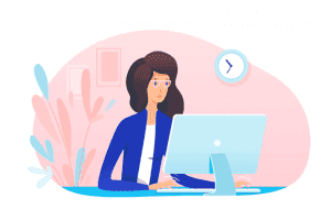 Cartoon-woman-at-laptop-MJD-pink